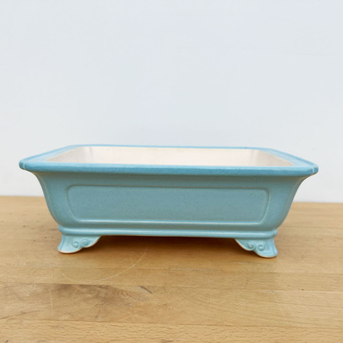 10-Inch Light Blue Glazed Rectangle Yixing Ceramic Bonsai Pot (No. 2507a)