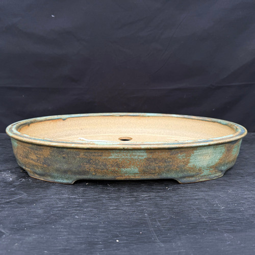 17.75” Green-Brown Oval Handmade Jack Hoover Pot No. 635