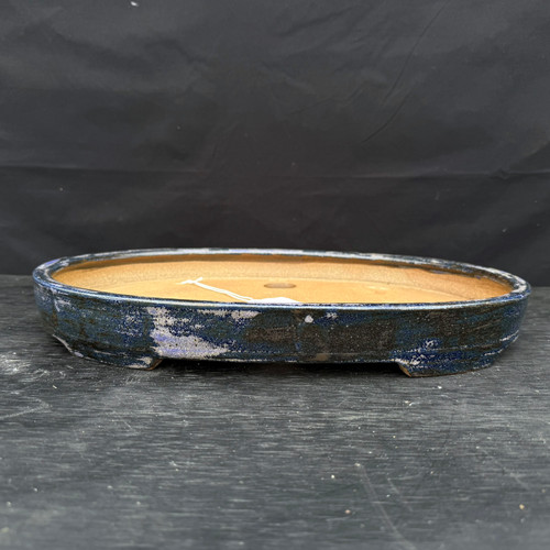 15.75” Blue Glazed Oval Handmade Jack Hoover Pot No. 651