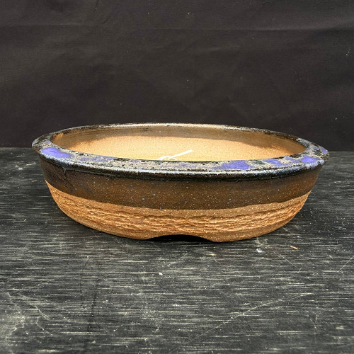 7.25” Round Dish with Blue Rim & Cobalt Accents – Jack Hoover Pot No. 661