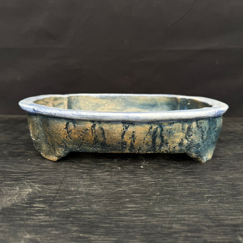 9.75” Rect-Oval Blue-Wash Wood-Fired Handmade Bruce Lenore Pot No. 141