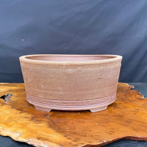 13.25" Deep Oval Reddish-Brown Handmade Jack Hoover Bonsai with Textured Lower Band - No. 672
