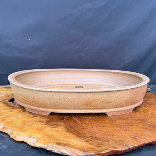 18" Oval Light Brown Unglazed Jack Hoover Bonsai Pot – Minimalist – No. 689