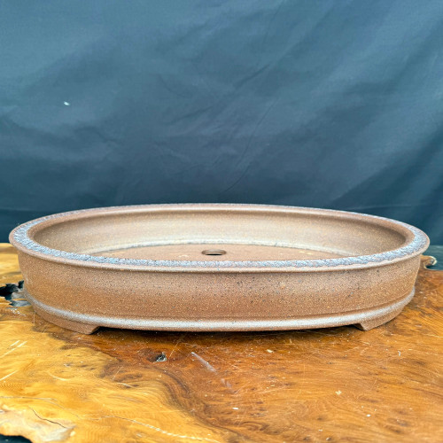 17" Handmade Oval Bonsai Pot by Jack Hoover – Unglazed with Textured Rim  – No. 697