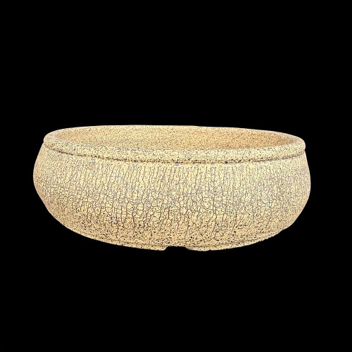 7" Andy Arnault Textured Stone Crackle Bonsai Pot – Round Ivory Sand Finish No. 701
