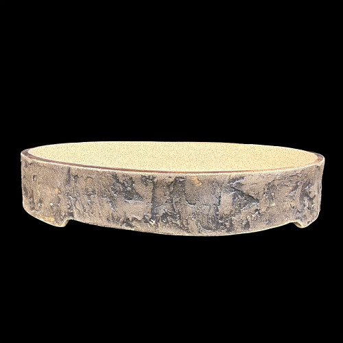 11" Andy Arnault Low Stone Slab Bonsai Pot – Weathered Bark Texture in Charcoal Clay No. 713