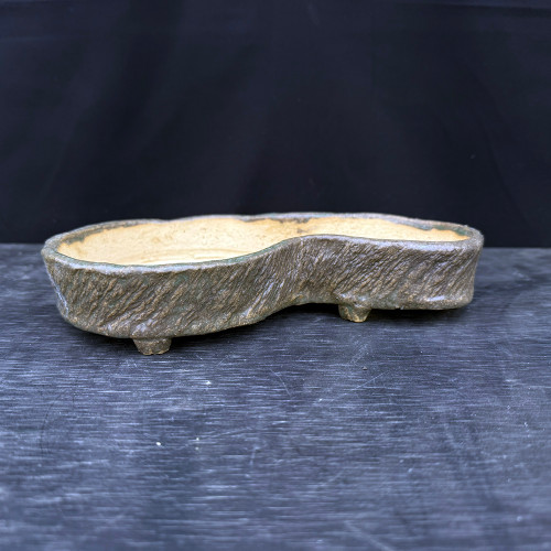 10" John Fazzino Handmade Bonsai Pot – Kidney Shape with Bark Texture No. JF-022