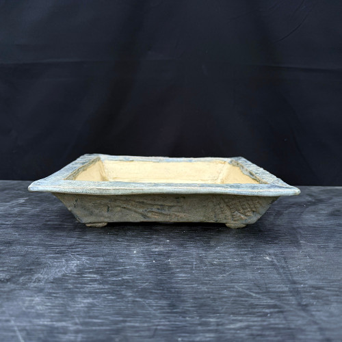 10" John Fazzino Handmade Bonsai Pot – Wide Square with Blue-Gray Wash No. JF-029