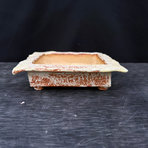 6" John Fazzino Handmade Bonsai Pot – Wide-Lipped Square with Textured Glaze No. JF-0349