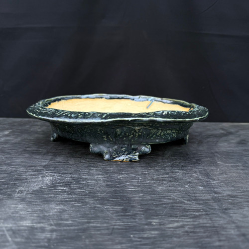 11" Textured Oval Bonsai Pot in Deep Green Lava Glaze – John Fazzino No. JF-050