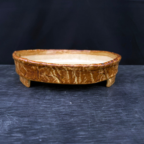 9" Caramel “Driftwood” Textured Round Bonsai Pot – John Fazzino No. JF-058