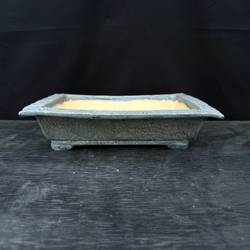 11" Slate-Blue Crosshatch Rectangular Bonsai Pot with Flared Corners – John Fazzino No. JF-063