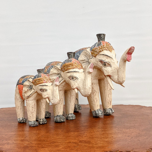 Painted Elephants Made From Albasia Wood