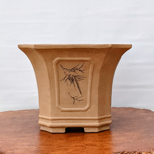 11" Etched Unglazed Yixing Ceramic Pot For Cascade Bonsai (1667)